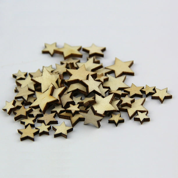 50 PCS Lot Artcuts Mini Mixed Wooden Stars Embellishments For Craft Q5C4